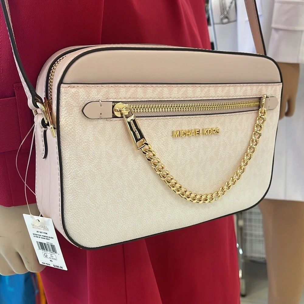 MICHAEL KORS Jet Set Lg Ombré Signature Logo EW Crossbody Bag Powder Blush  NWT